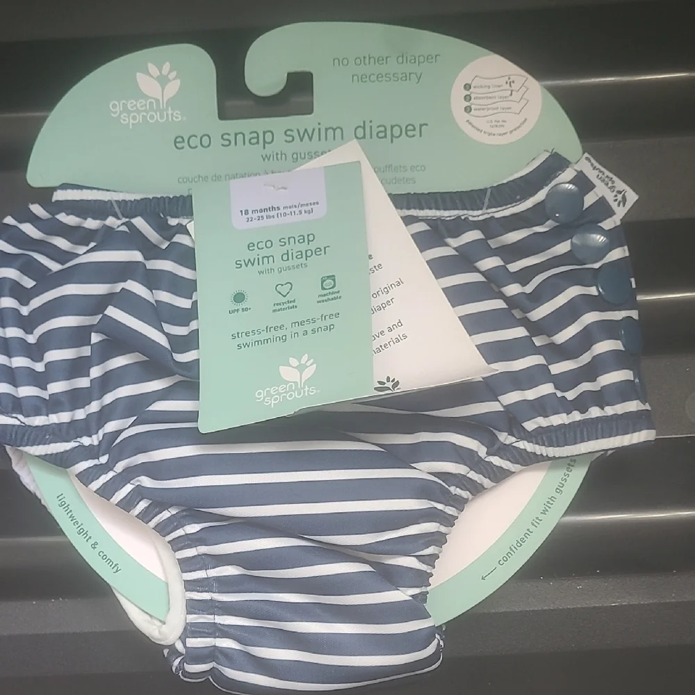 Green Sprouts Eco Snap Swim Diaper - Blue and White Stripes